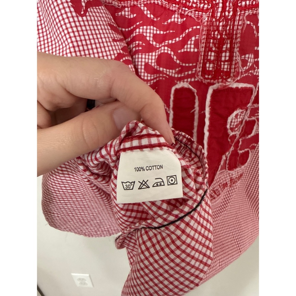 Blac Label Button Down Mens XL Red Gingham Embroidered Applique Back Rises Anew - Picture 4 of 6